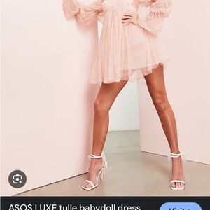ASOS Luxe long sleeve babydoll pink tulle beaded with pearls